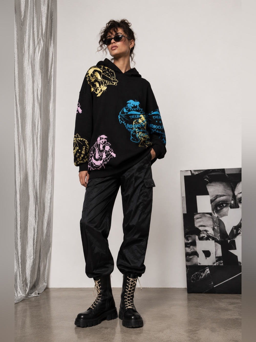 Jeremy Scott King of Bedrock & Roll Flintstones Graphic Oversized Hoodie Rare🖤 M